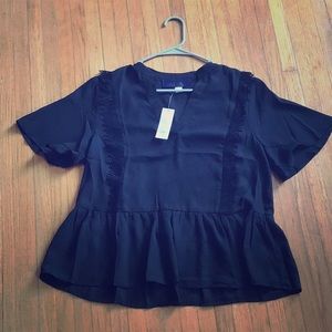 Black Francesca’s Top Semi-sheer With Lace Size L